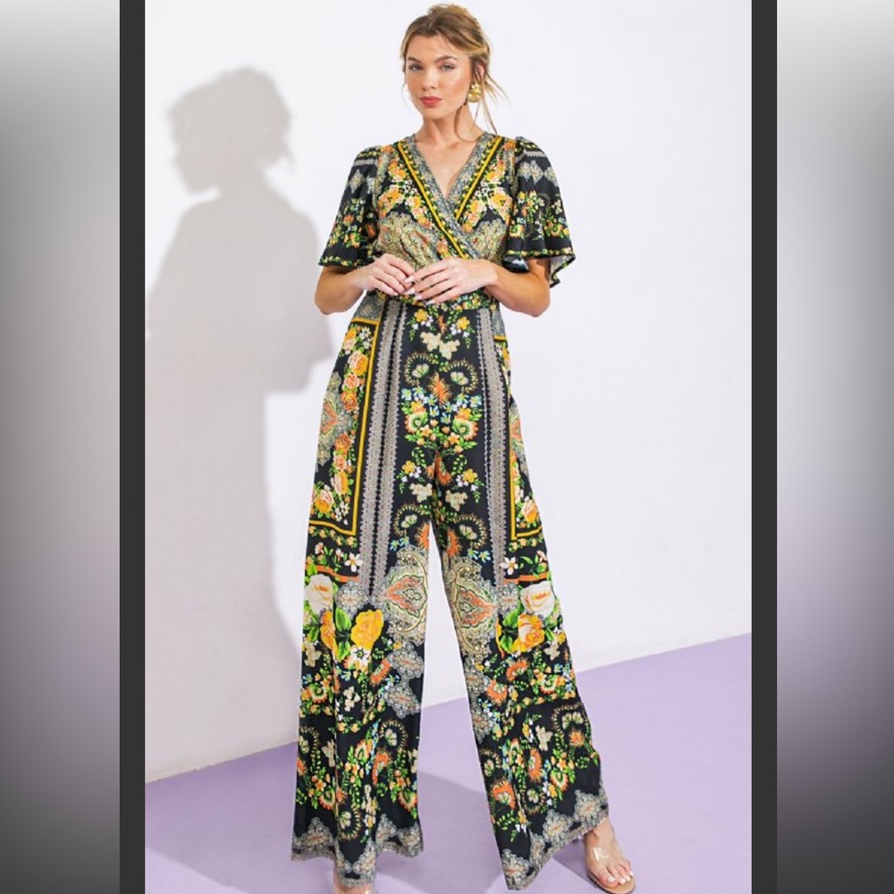 Flying Tomato Black Floral Wide-Leg Jumpsuit